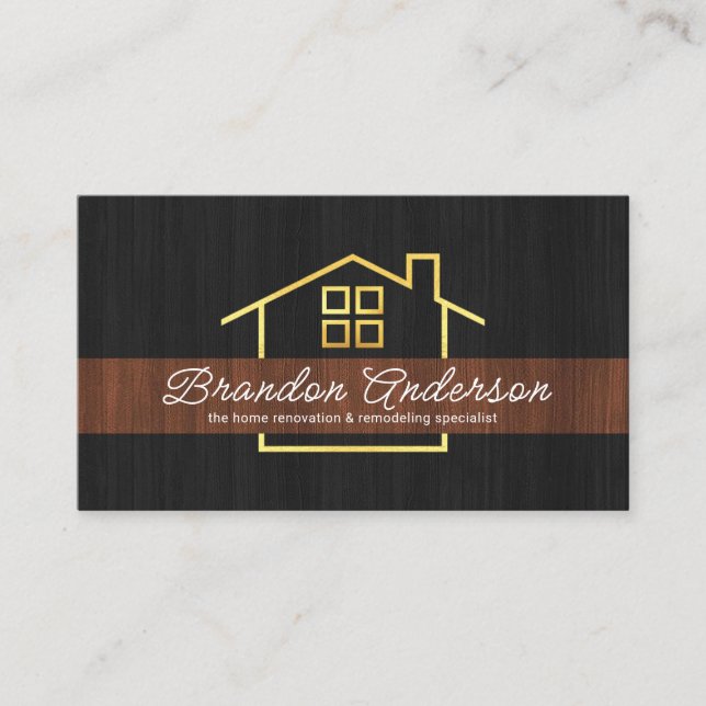 Timber Grain Gold Building Frame Renovation Business Card (Front)
