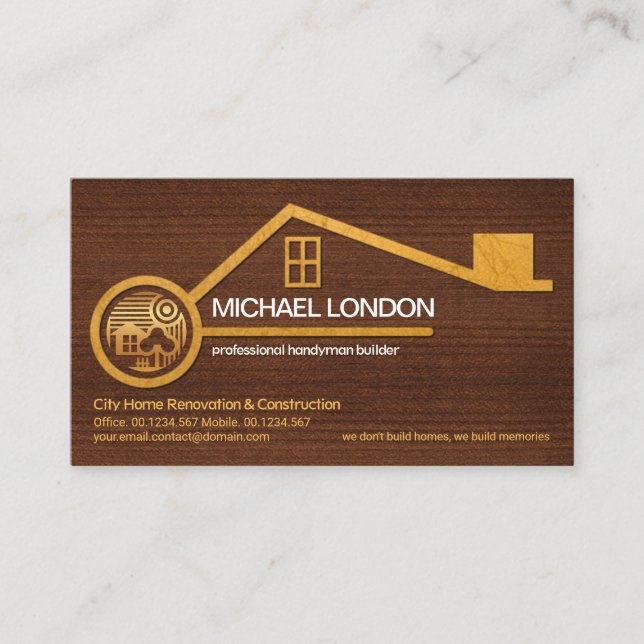 Timber Grain Texture Gold Home Handyman Carpenter Business Card (Front)