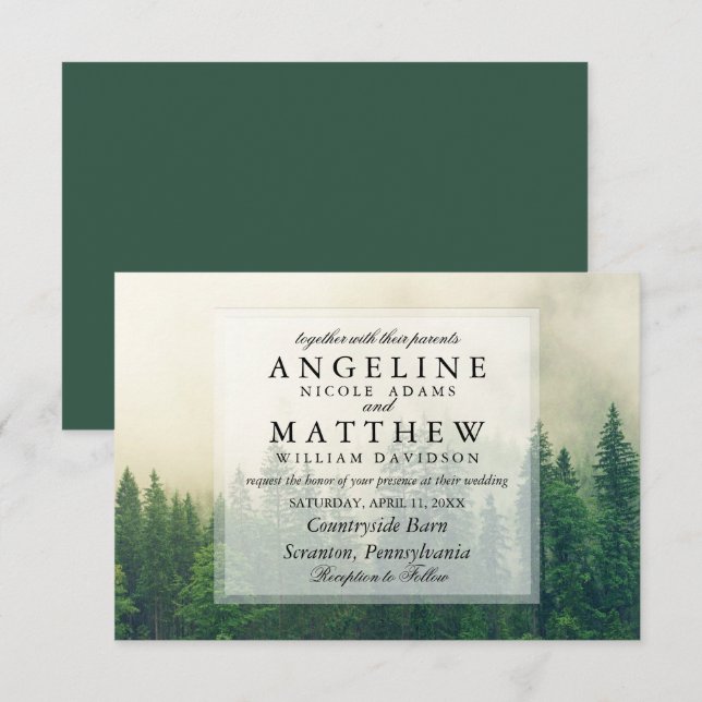 Timber Grove Green Tree Wedding Invitation (Front/Back)