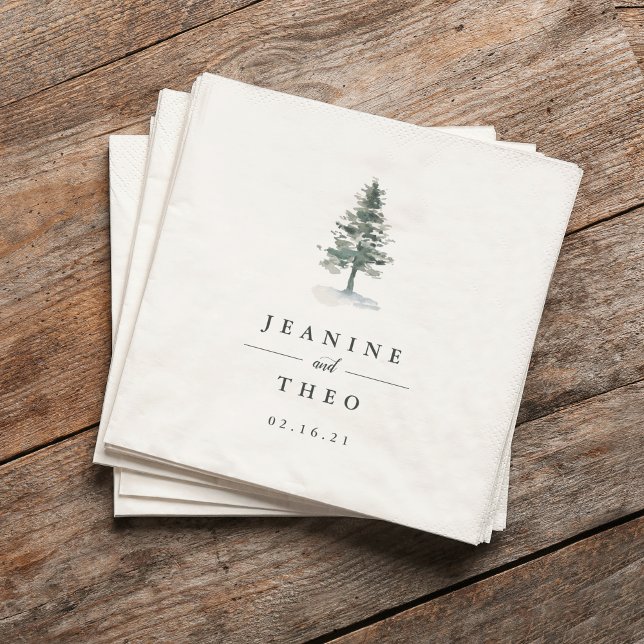 Timber Grove | Personalised Pine Tree Wedding Napkin (Creator Uploaded)