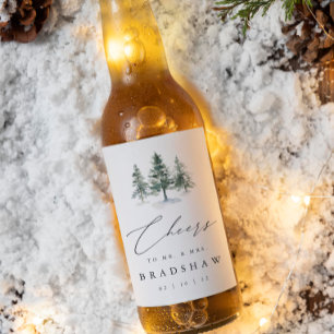 Timber Grove Winter Evergreen Wedding Beer Bottle Label