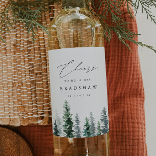 Timber Grove   Winter Evergreen Wedding Wine Label