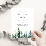 Timber Grove | Winter Watercolor Save the Date<br><div class="desc">Elegant winter wedding save the date cards feature soft off-black lettering with a bottom border of hunter green watercolor pine trees. A chic choice for winter weddings in forest, mountain or woodland settings, these elegant flat save the date cards are easy to customise with your names, wedding date, wedding location,...</div>