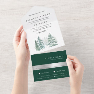 Timber Grove   Winter Watercolor Wedding All In On One Invitation