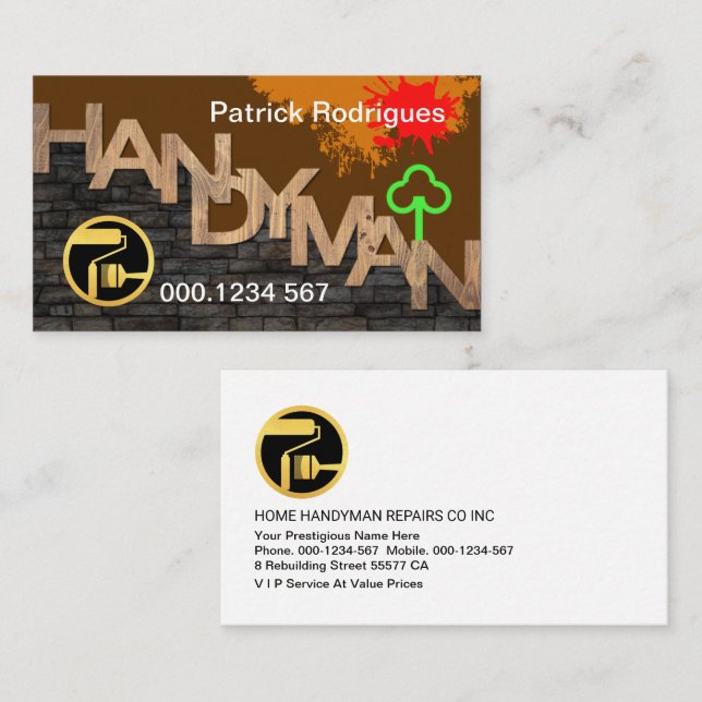 Timber Handyman Signage On Brick Wall Business Card (Front/Back)