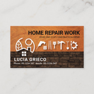 Timber Home Over Brick Wall Handyman Tools  Business Card