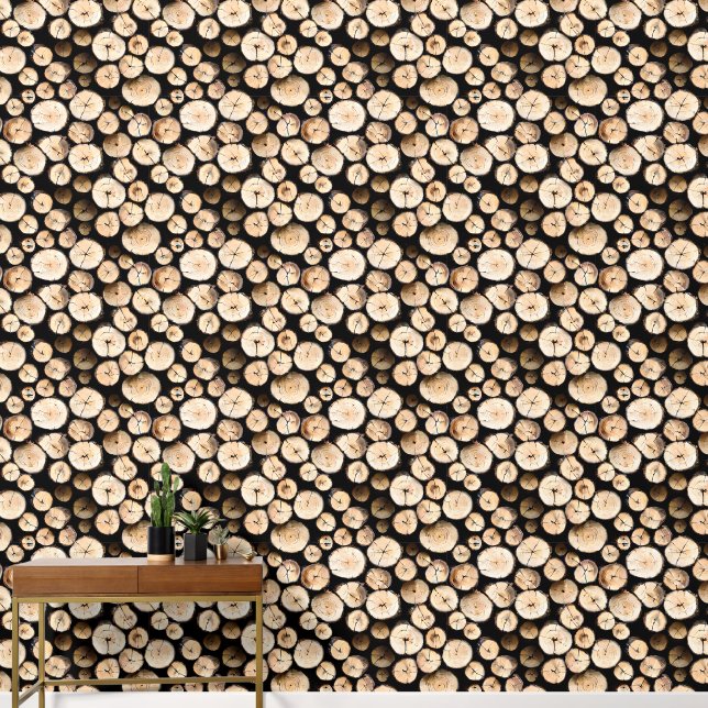 Timber logs wood stack forestry seamless pattern wallpaper (Hallway)