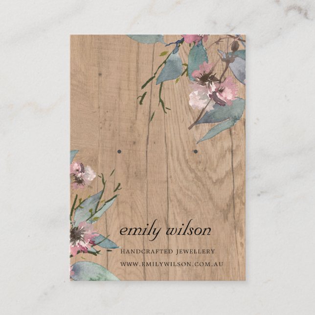 TIMBER PINK FLORAL EUCALYPTUS EARRING STUD DISPLAY BUSINESS CARD (Front)