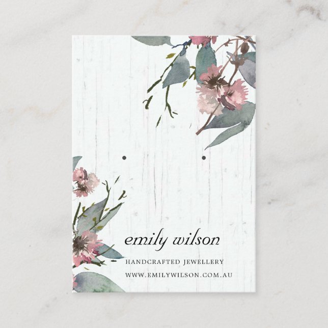 TIMBER PINK FLORAL EUCALYPTUS EARRING STUD DISPLAY BUSINESS CARD (Front)