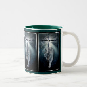 Timber Wolf & Bald Eagle Wildlife Art Two-Tone Coffee Mug