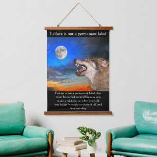 Timber wolf looking at the moon Failure quote Hanging Tapestry