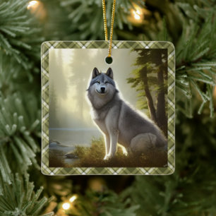 Timber Wolf Wildlife Portrait Personalised Ceramic Ornament