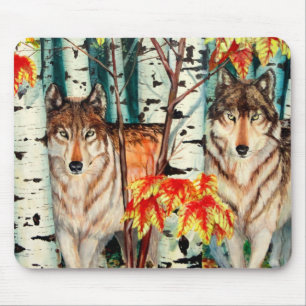 Timber wolves in fall colour mouse mat