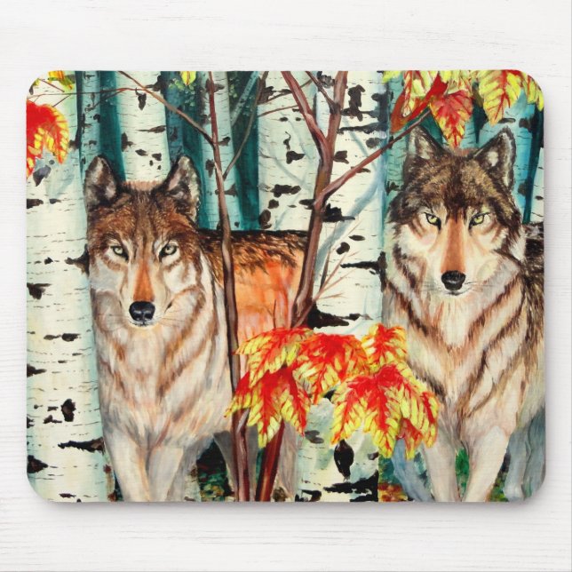 Timber wolves in fall colour mouse mat (Front)