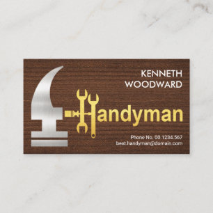 Timber Wood Creative Silver Gold Handyman Hammer Business Card