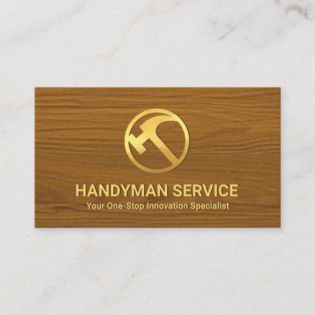Timber Wood Engraved Your Name Logo Carpenter Business Card (Front)
