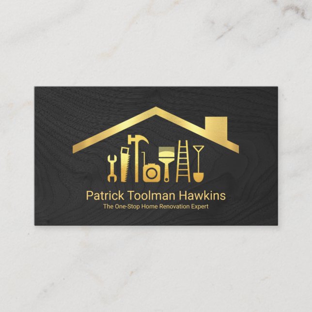 Timber Wood Gold Construction Tools Business Card (Front)