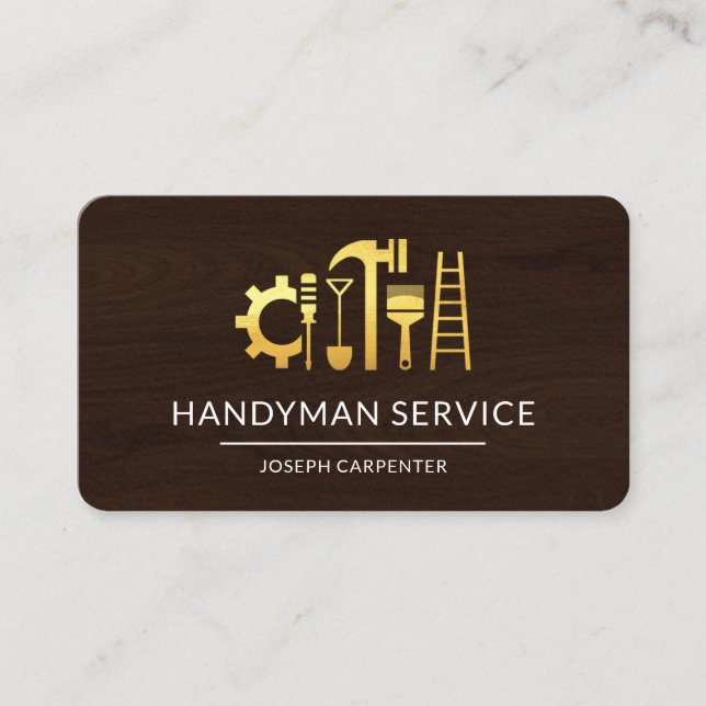 Timber Wood Gold Handyman Building Tools Business Card (Front)