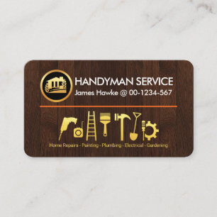 Timber Wood Gold Handyman Tools Business Card
