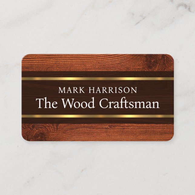Timber Wood Gold Lines Craftsman Business Card (Front)
