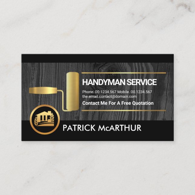 Timber Wood Gold Paint Brush Handyman Painter Business Card (Front)