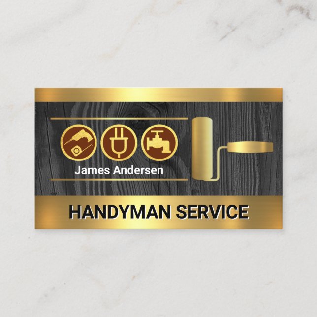 Timber Wood Gold Paint Brush Layers Business Card (Front)