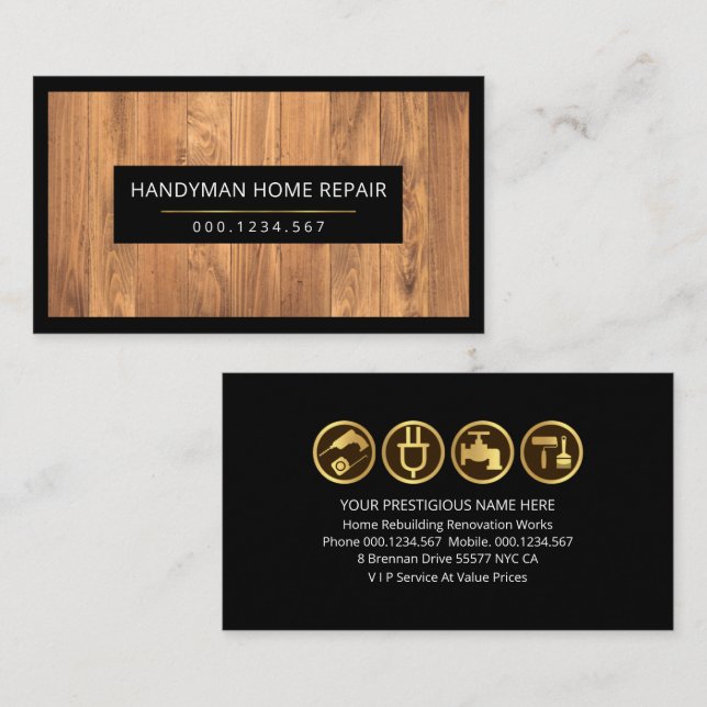 Timber Wood Grain Black Handyman Frame Business Card (Front/Back)