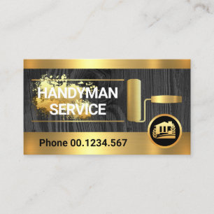 Timber Wood Paint Brush Gold Splatter Business Card