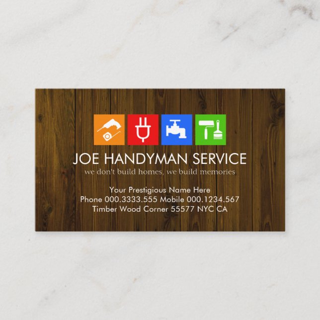Timber Wood Panel Handyman Tools Business Card (Front)