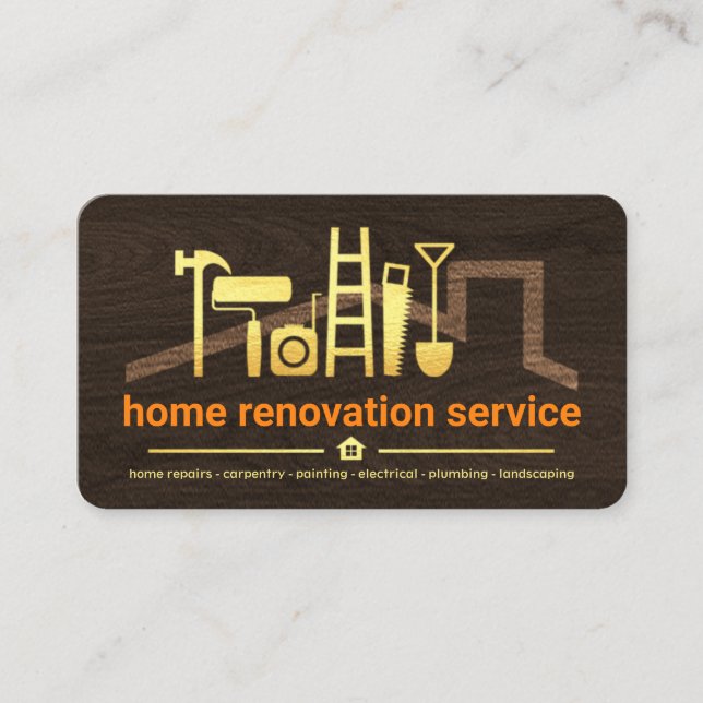 Timber Wood Roof Handyman Tools Business Card (Front)