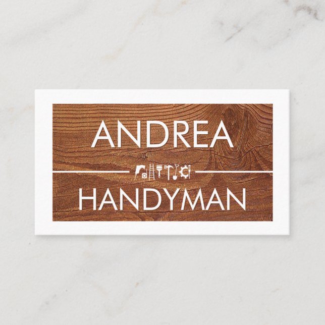 Timber Wood White Frame Handyman Business Card (Front)