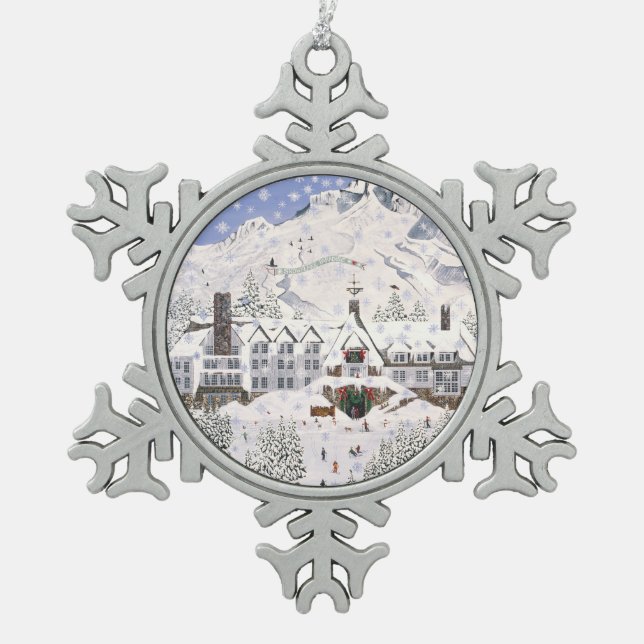 Timberline Lodge Snowflake Pewter Christmas Ornament (Front)