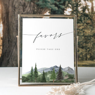 Timberline Watercolor Mountain Forest Favors Sign