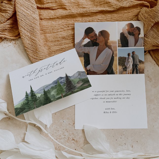 Timberline | Watercolor Mountain Forest Wedding Thank You Card (Creator Uploaded)