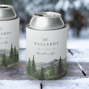 Timberline   Watercolor Mountain Wedding Favor Can Cooler