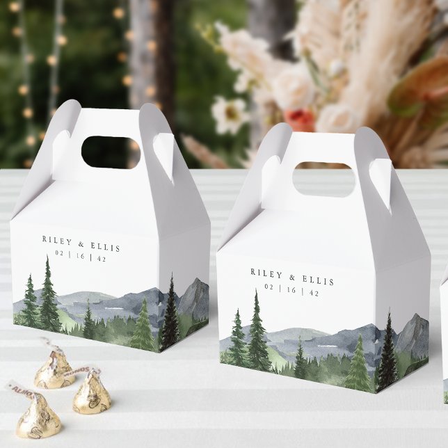 Timberline | Watercolor Mountain Wedding Favour Box (Creator Uploaded)