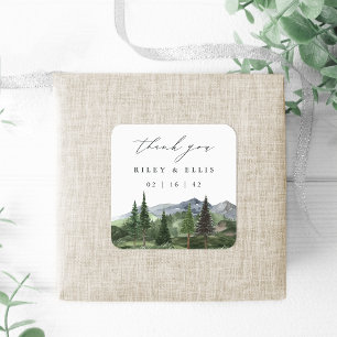 Timberline   Watercolor Mountain Wedding Thank You Square Sticker
