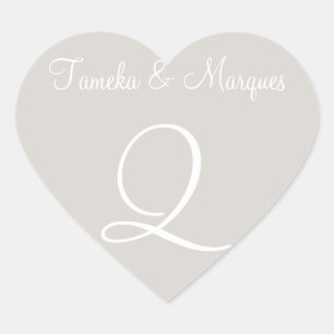 Timberwolf Customisable Monograms Wedding Heart Sticker