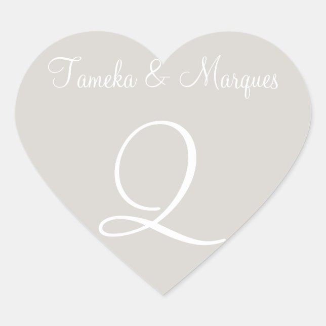 Timberwolf Customisable Monograms Wedding Heart Sticker (Front)