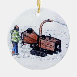 Timberwolf wood chipper ceramic tree decoration