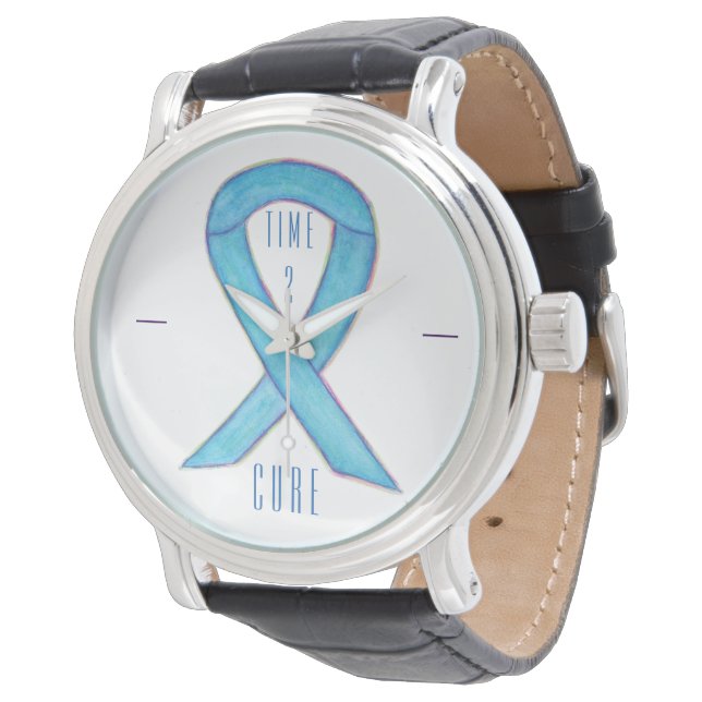 Time 2 Cure Blue Awareness Ribbon Wrist Watch (Angled)