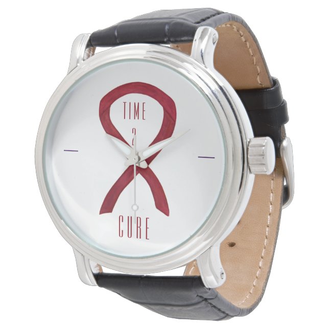 Time 2 Cure Burgundy Awareness Ribbon Wrist Watch (Angled)
