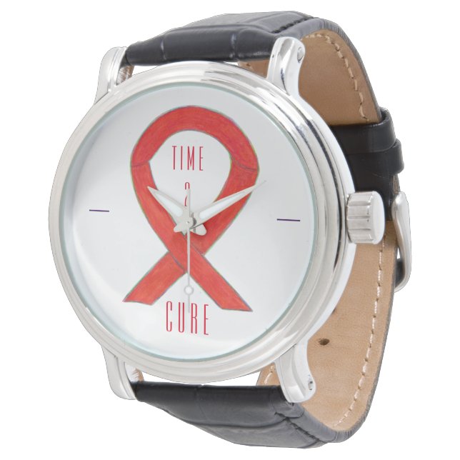 Time 2 Cure Red Awareness Ribbon Wrist Watch (Angled)