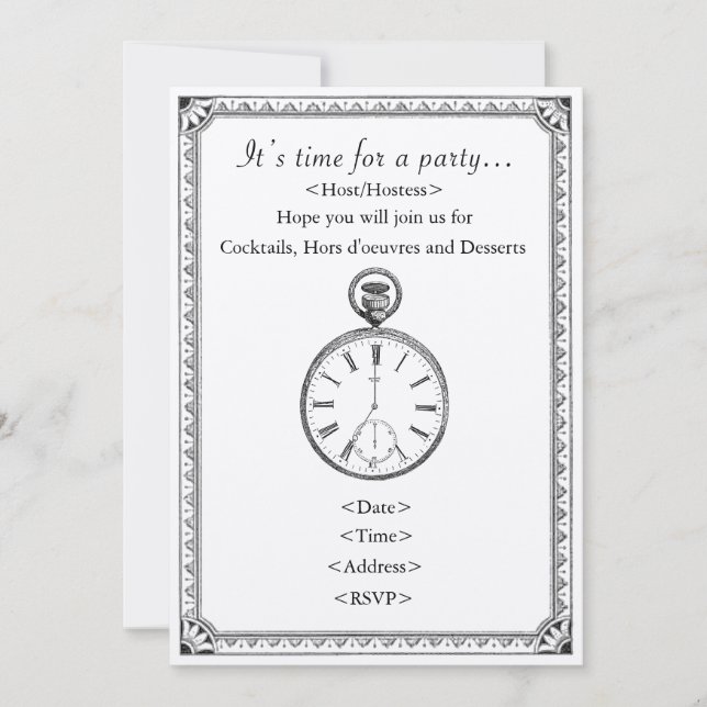 Time and Clock Themed Party Invitation (Front)