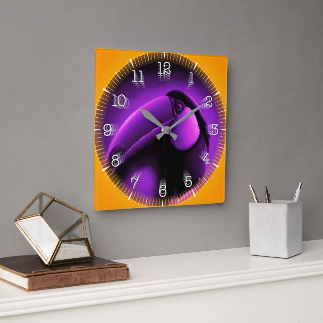 Time and illustrated art on your wall. square wall clock (Office)