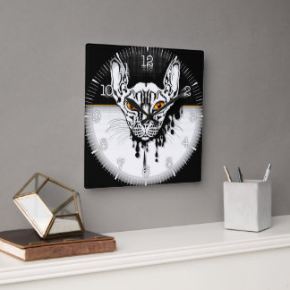 Time and illustrated art on your wall. square wall clock