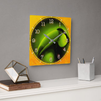 Time and illustrated art on your wall. square wall clock