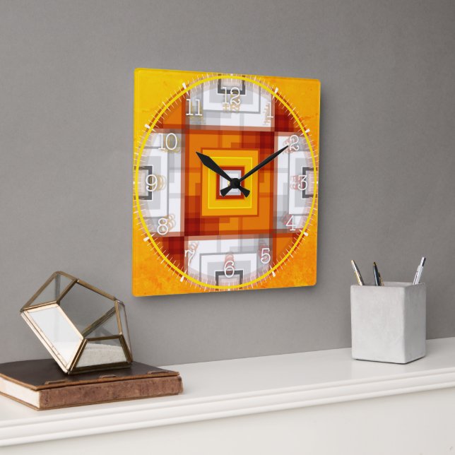 Time and illustrated art on your wall. square wall clock (Office)