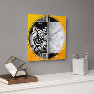 Time and illustrated art on your wall. square wall clock