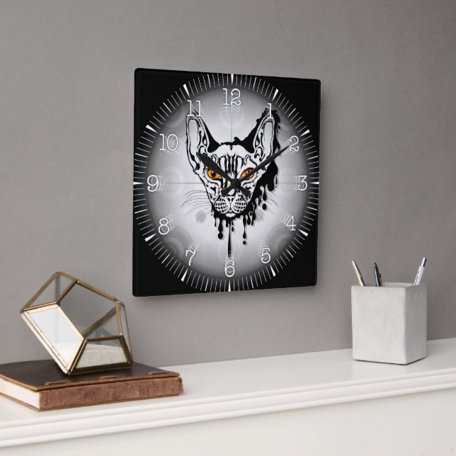 Time and illustrated art on your wall. square wall clock (Office)